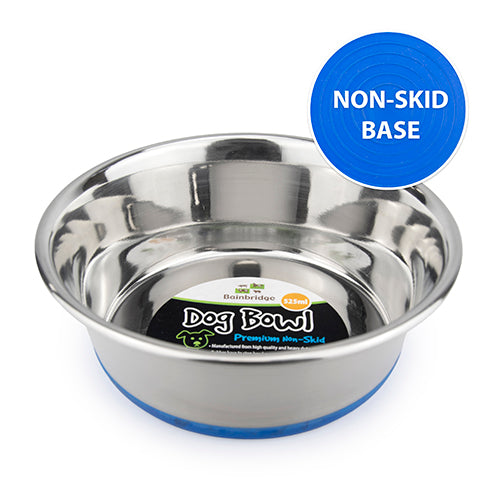 Dog Bowl Stainless Steel Non Skid (Blue Base)